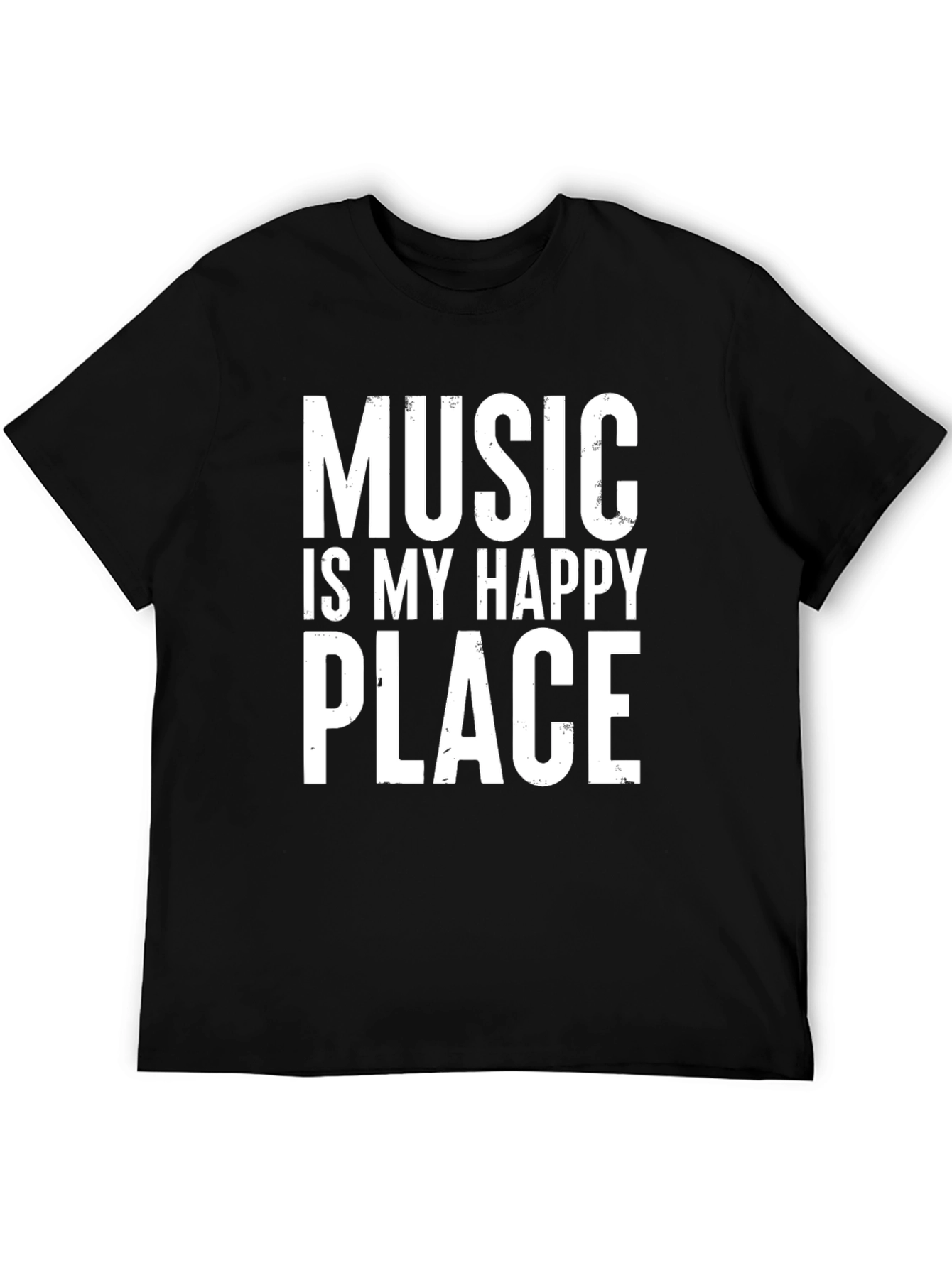 Music Is My Happy Place Black Graphic T-Shirt