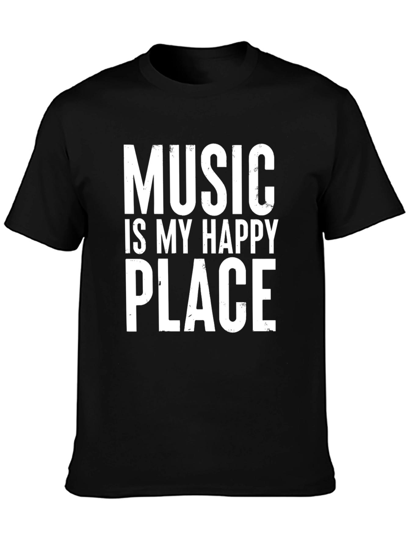 Music Is My Happy Place Black Graphic T-Shirt