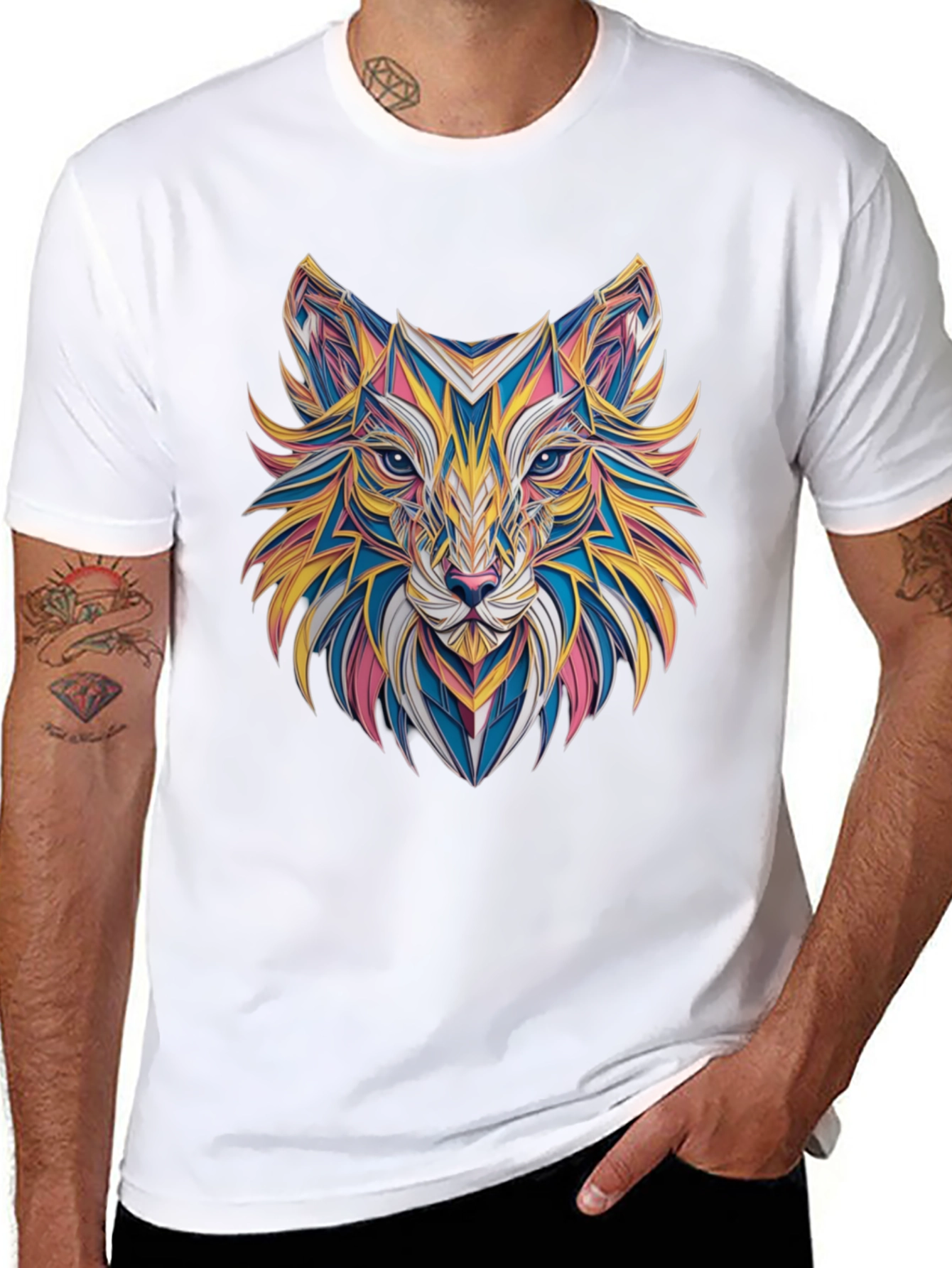 Geometric Fox Graphic Black T-Shirt