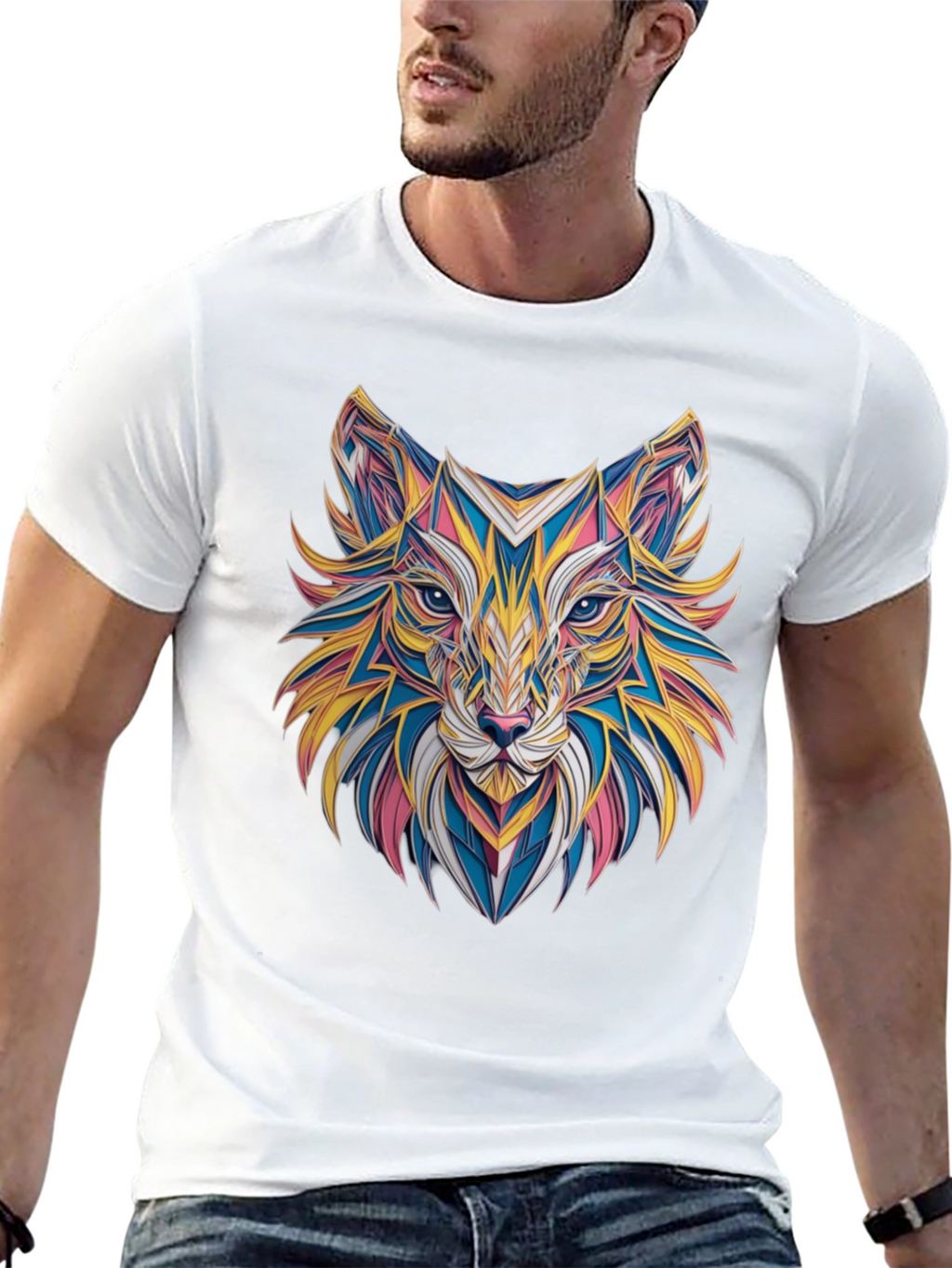 Geometric Fox Graphic Black T-Shirt