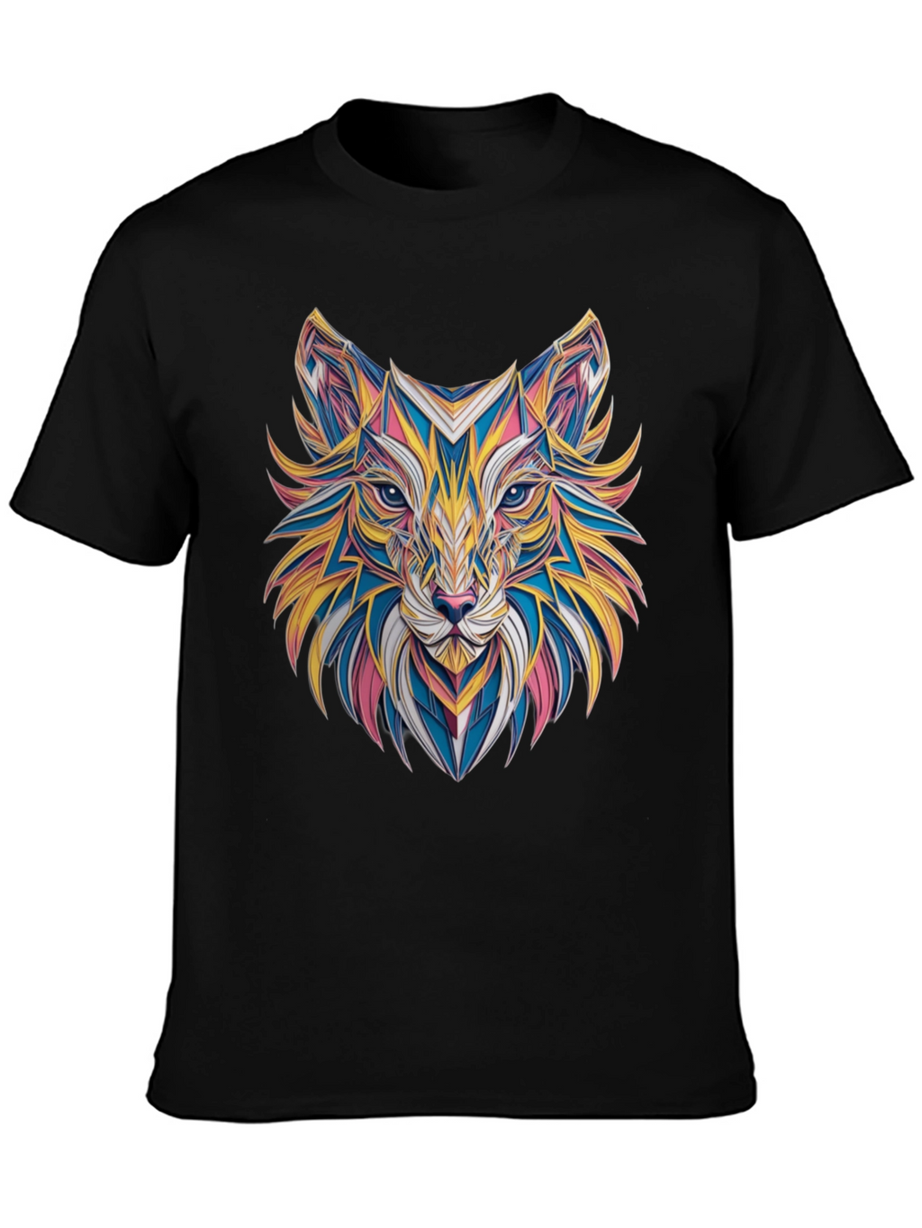 Geometric Fox Graphic Black T-Shirt