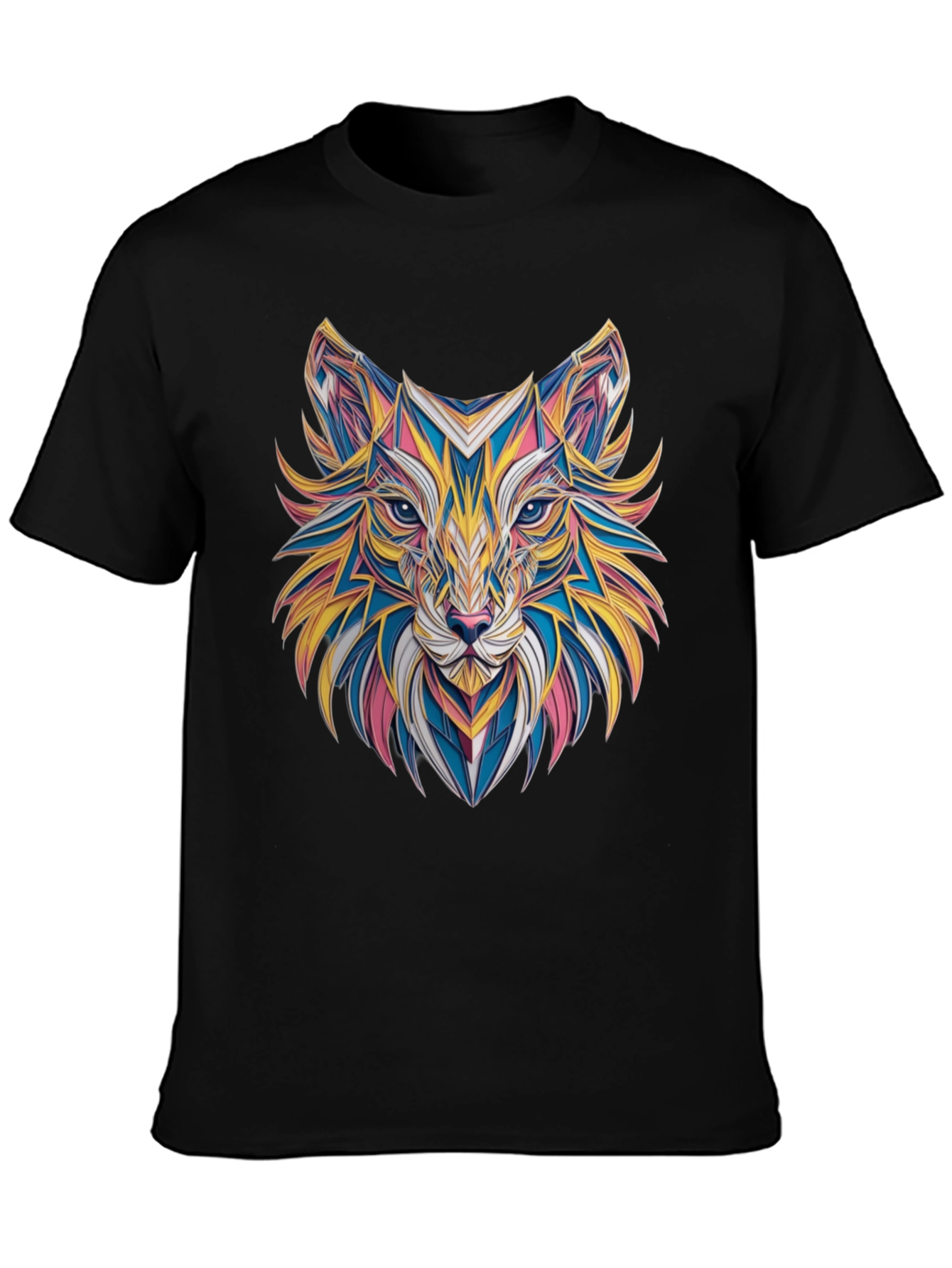 Geometric Fox Graphic Black T-Shirt