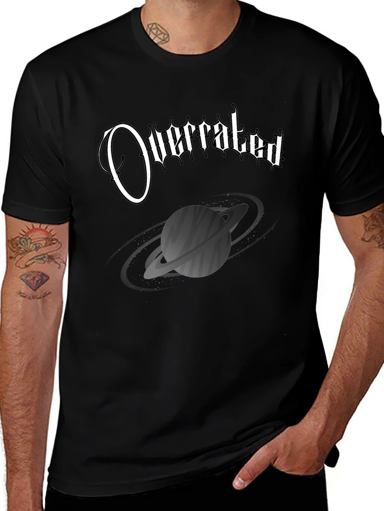 Overrated Saturn Graphic Black T-Shirt