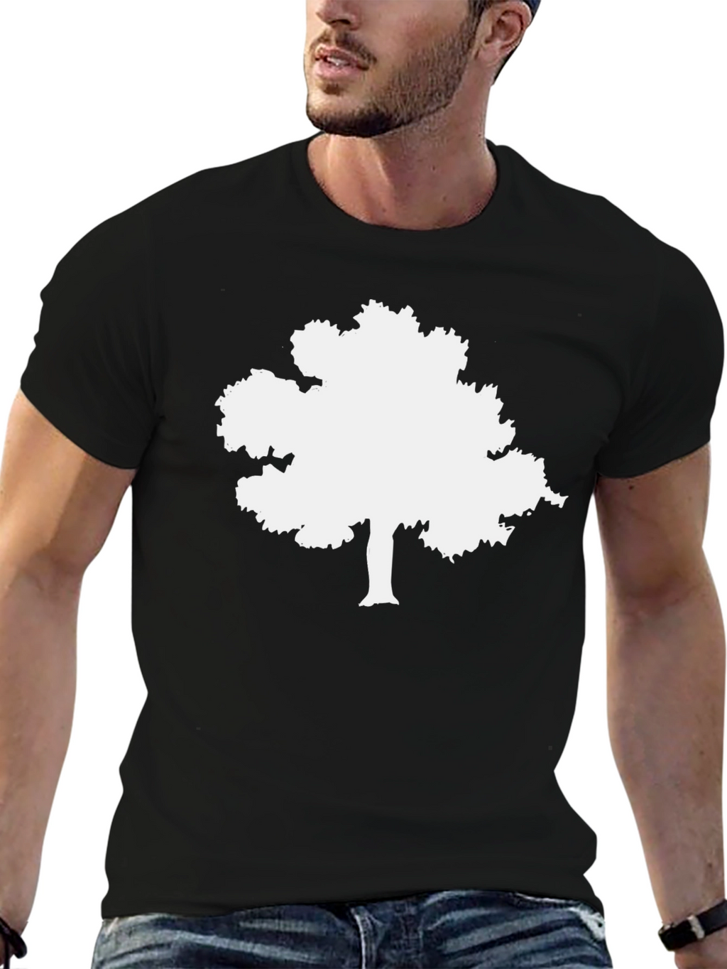 Black T-Shirt with White Tree Graphic