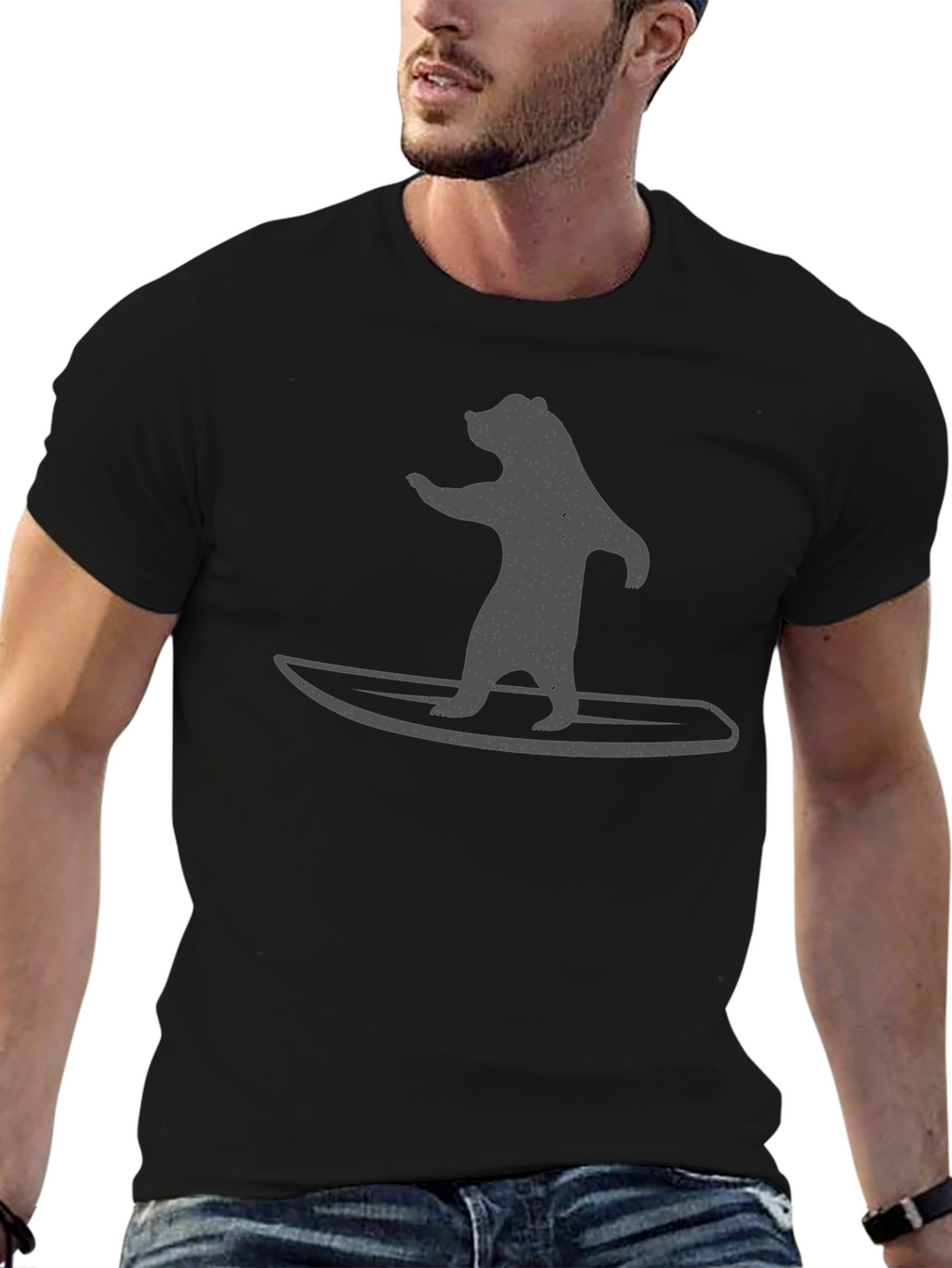 Bear on Surfboard Graphic Tee - Black