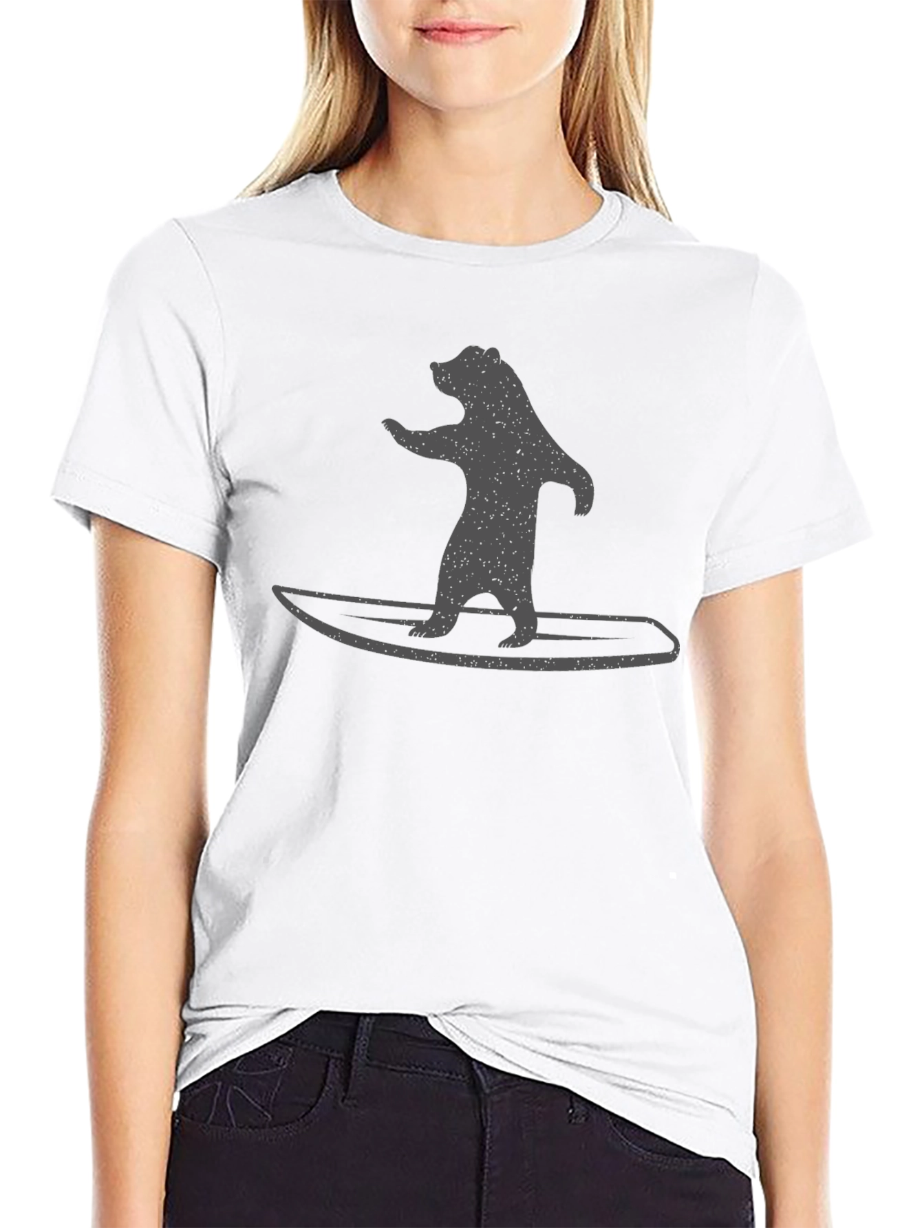 Bear on Surfboard Graphic Tee - Black