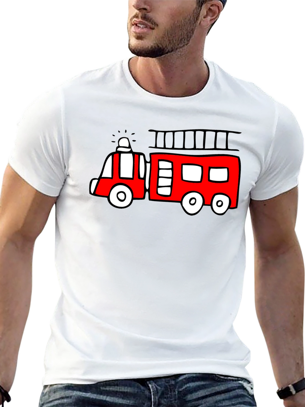 Fire Truck Graphic Tee - Novelty Black T-Shirt