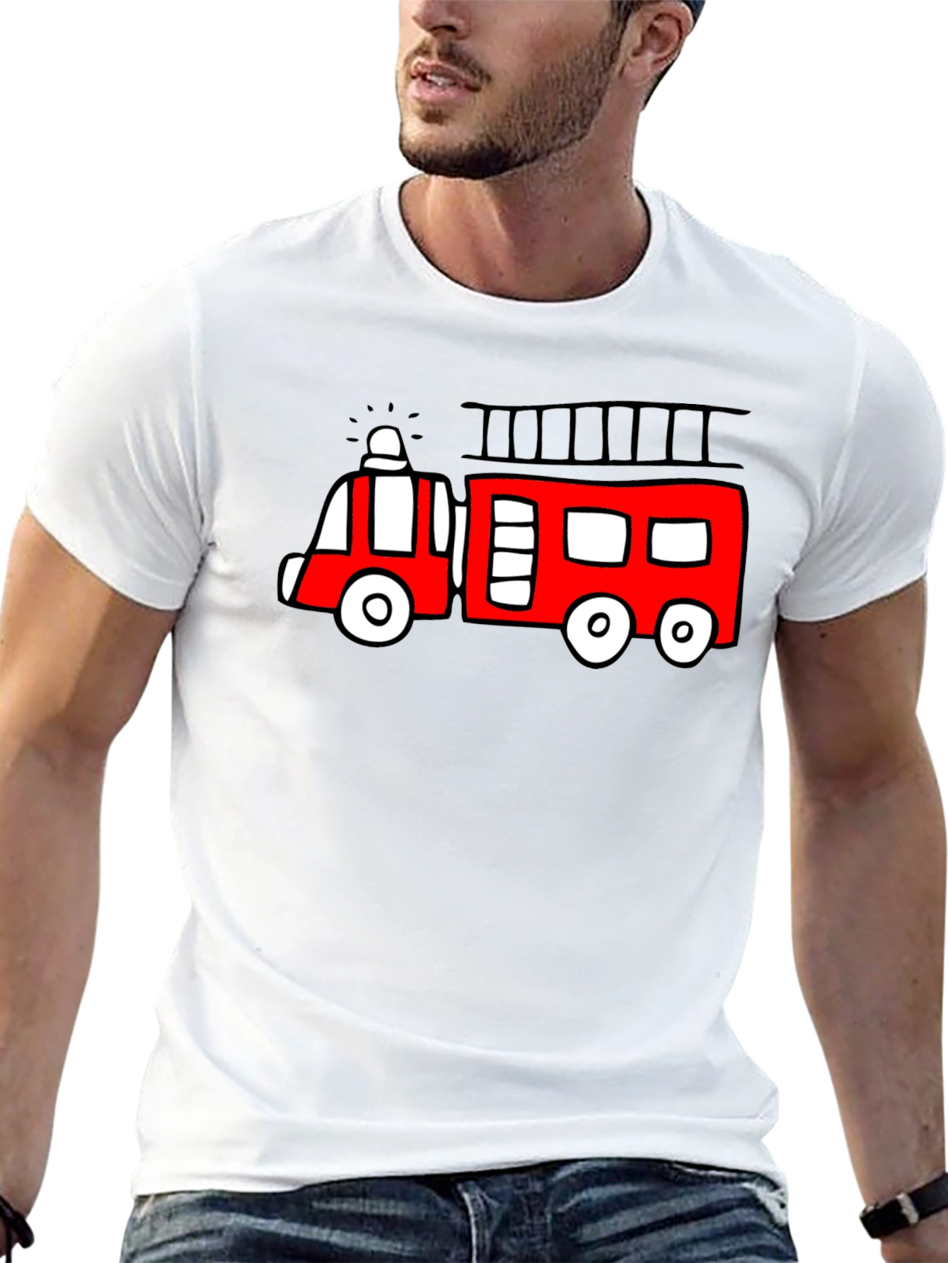 Fire Truck Graphic Tee - Novelty Black T-Shirt