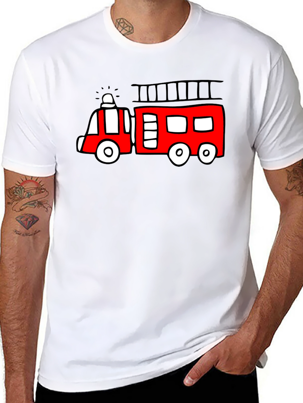 Fire Truck Graphic Tee - Novelty Black T-Shirt