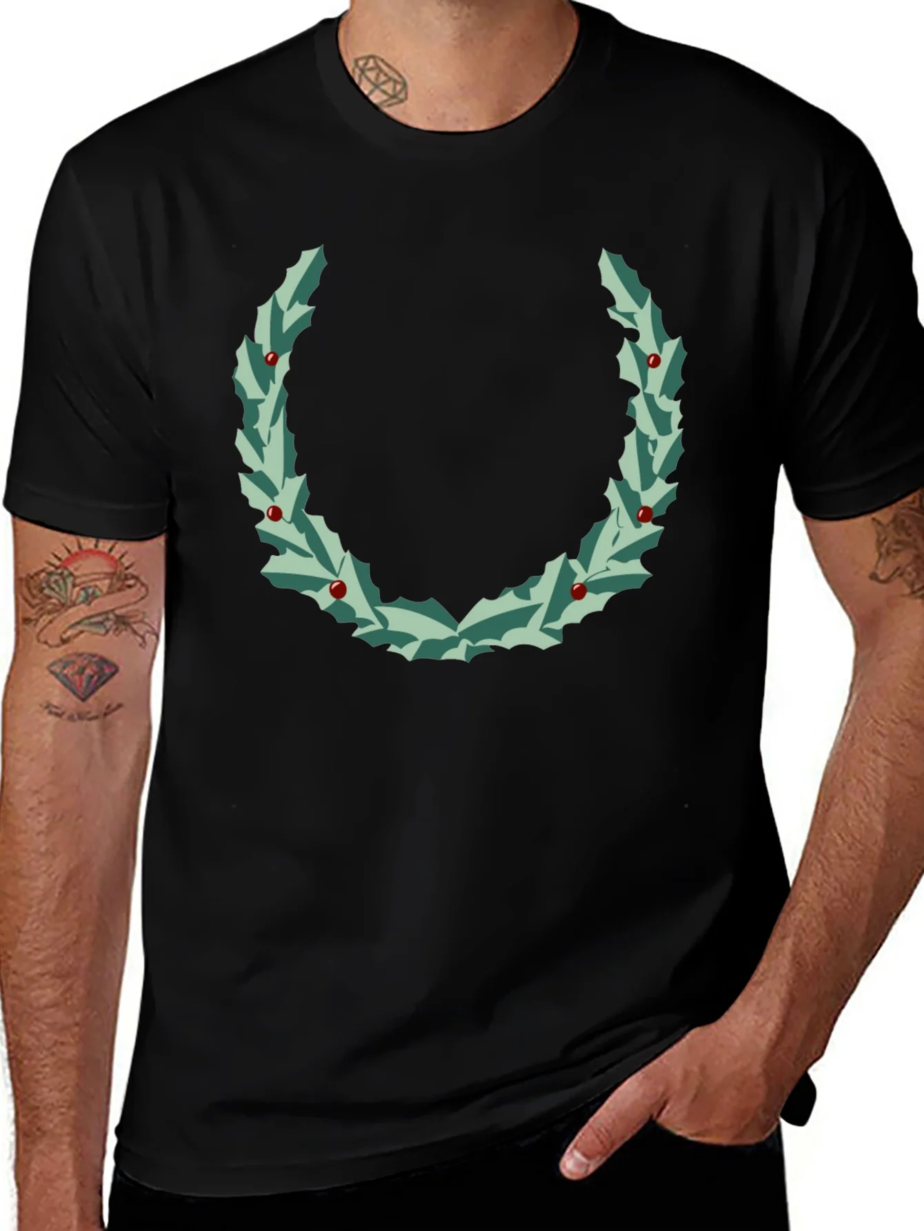 Holly Wreath Graphic Tee - Black
