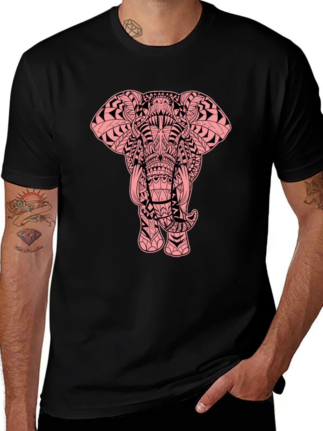 Elephant Graphic Print Black Tee