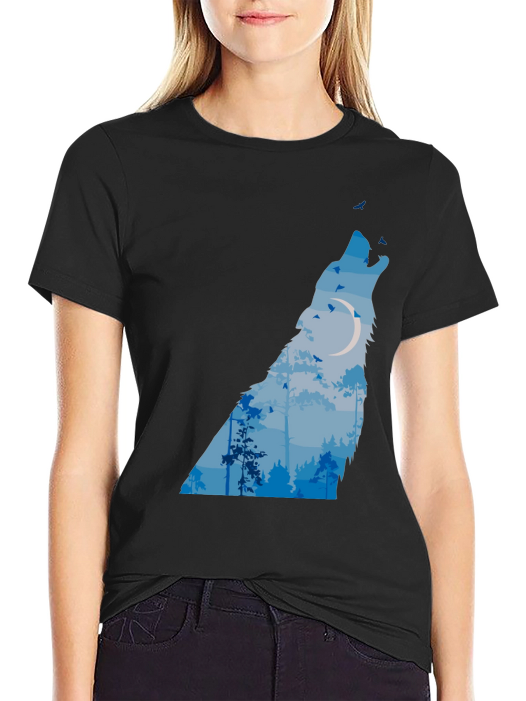 Wolf Moon Forest Graphic Tee - Black T-Shirt