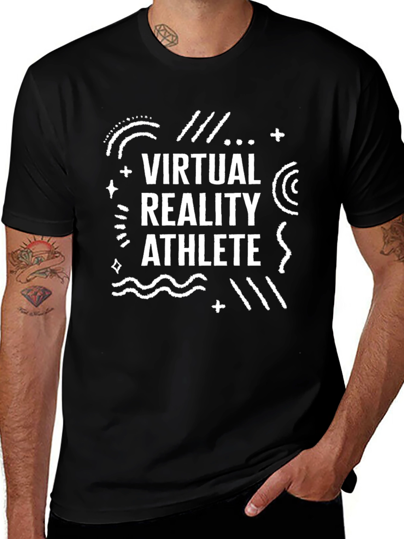 Virtual Reality Athlete Graphic Tee - Black Cotton T-Shirt