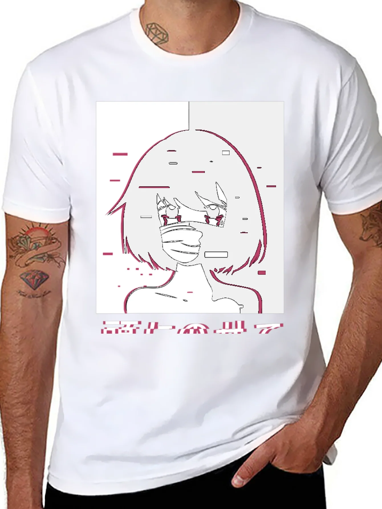 Anime Girl Glitch Style Graphic T-Shirt