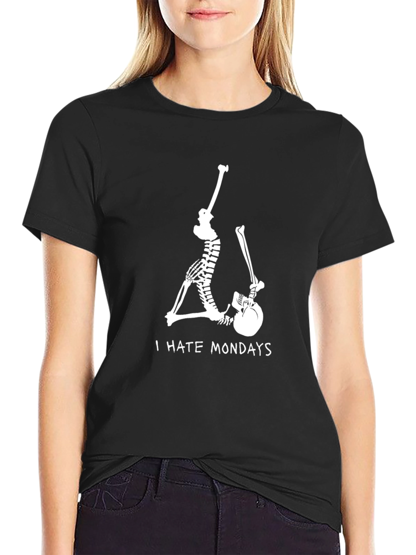 Skeleton I Hate Mondays Black Graphic Tee