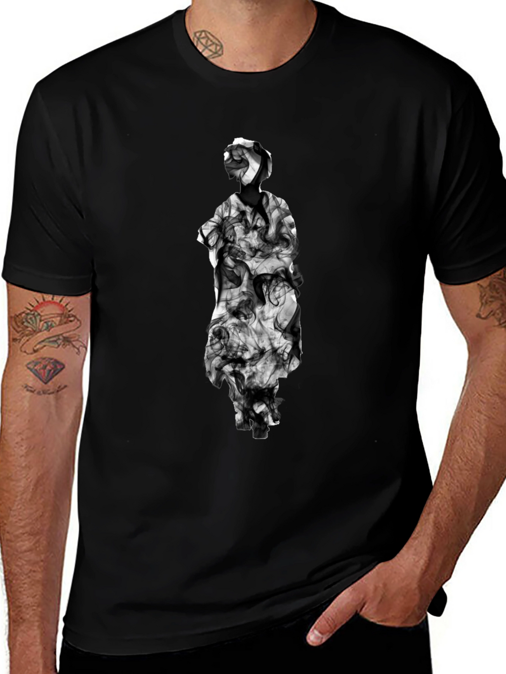 Smoke Statue Graphic Tee - Modern Black T-Shirt