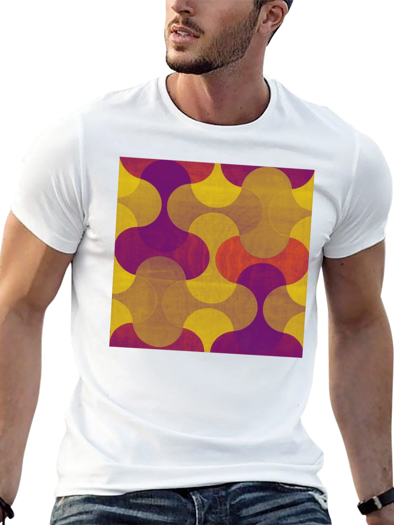 Retro Geometric Print Tee - Black