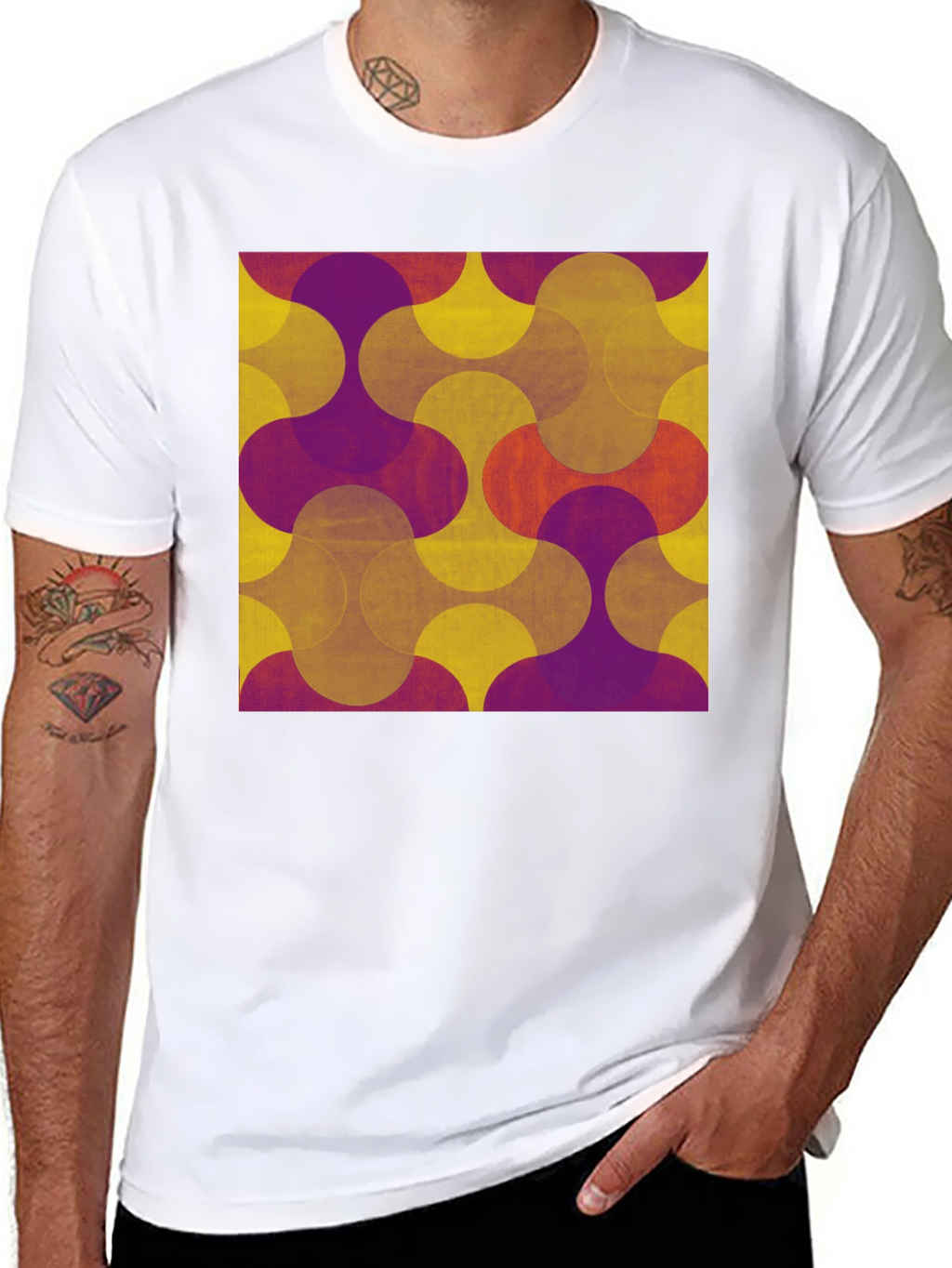 Retro Geometric Print Tee - Black