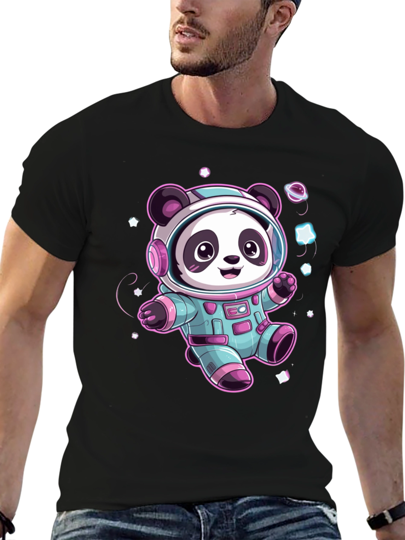 Astronaut Panda Black T-Shirt