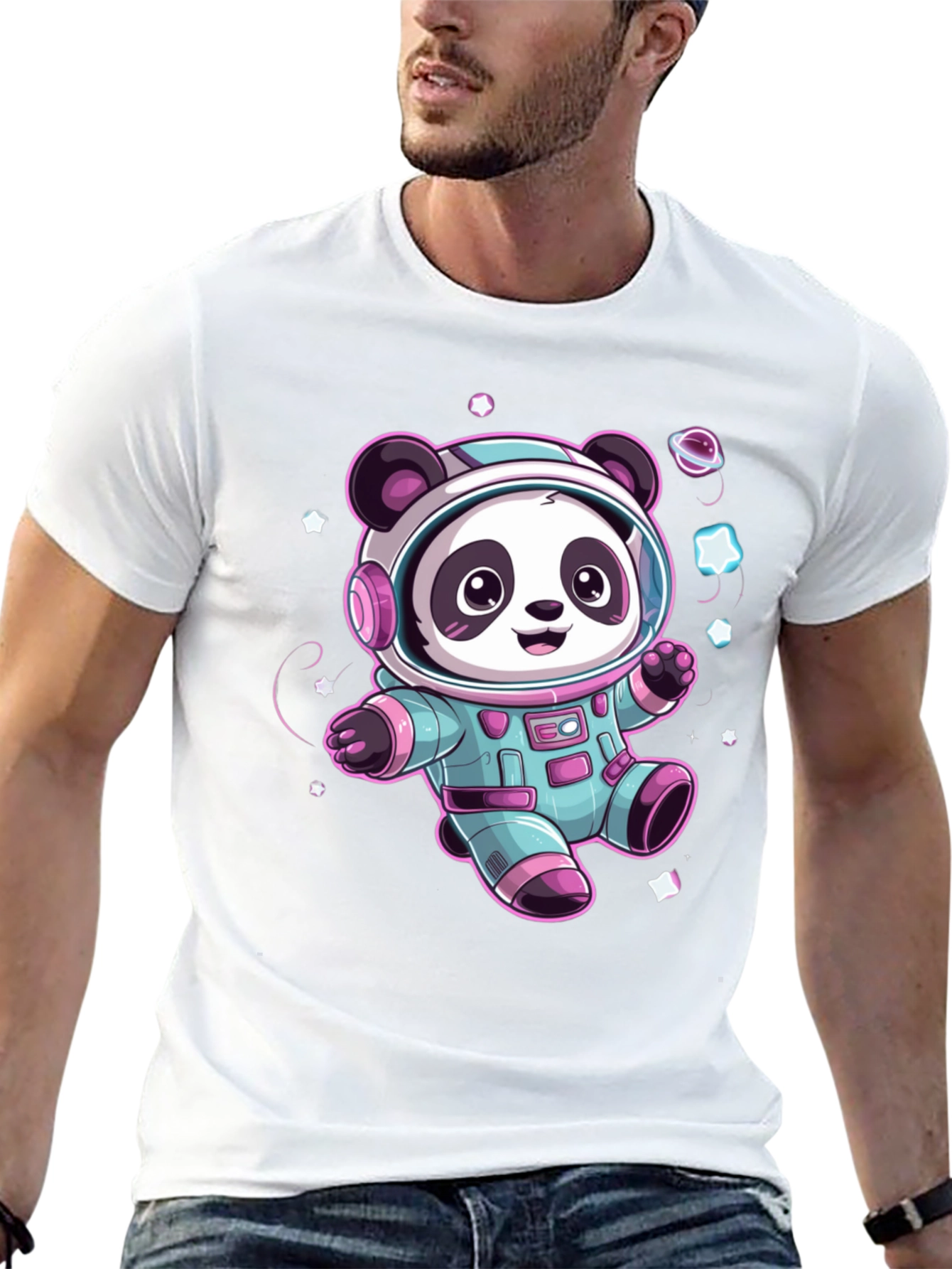Astronaut Panda Black T-Shirt