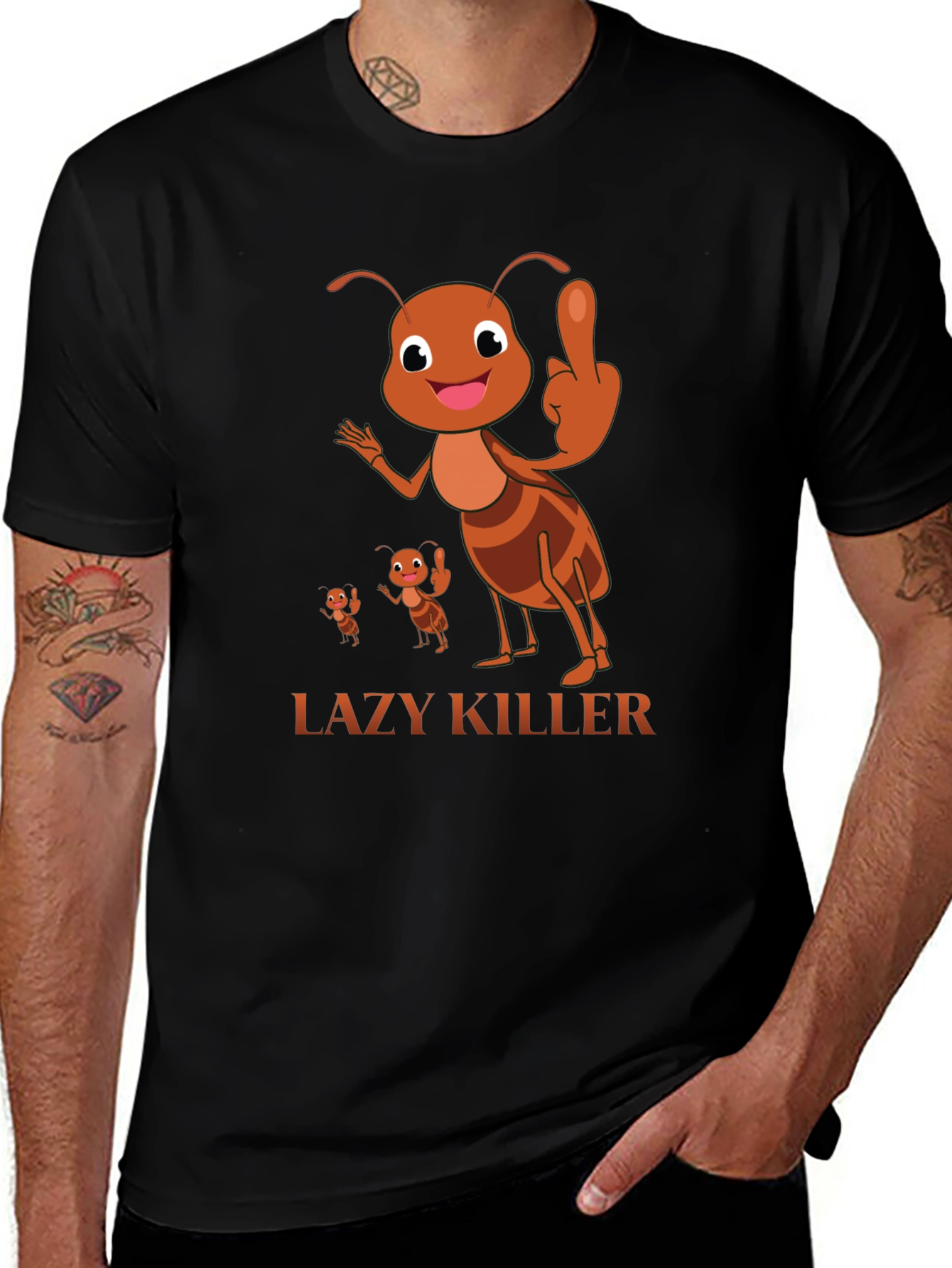 Lazy Killer Ant Graphic Tee - Mens Black T-Shirt