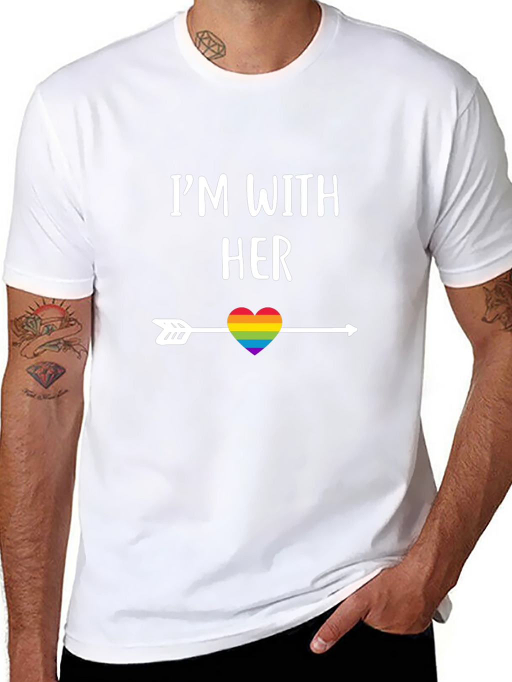 Im With Her Rainbow Heart Arrow T-Shirt