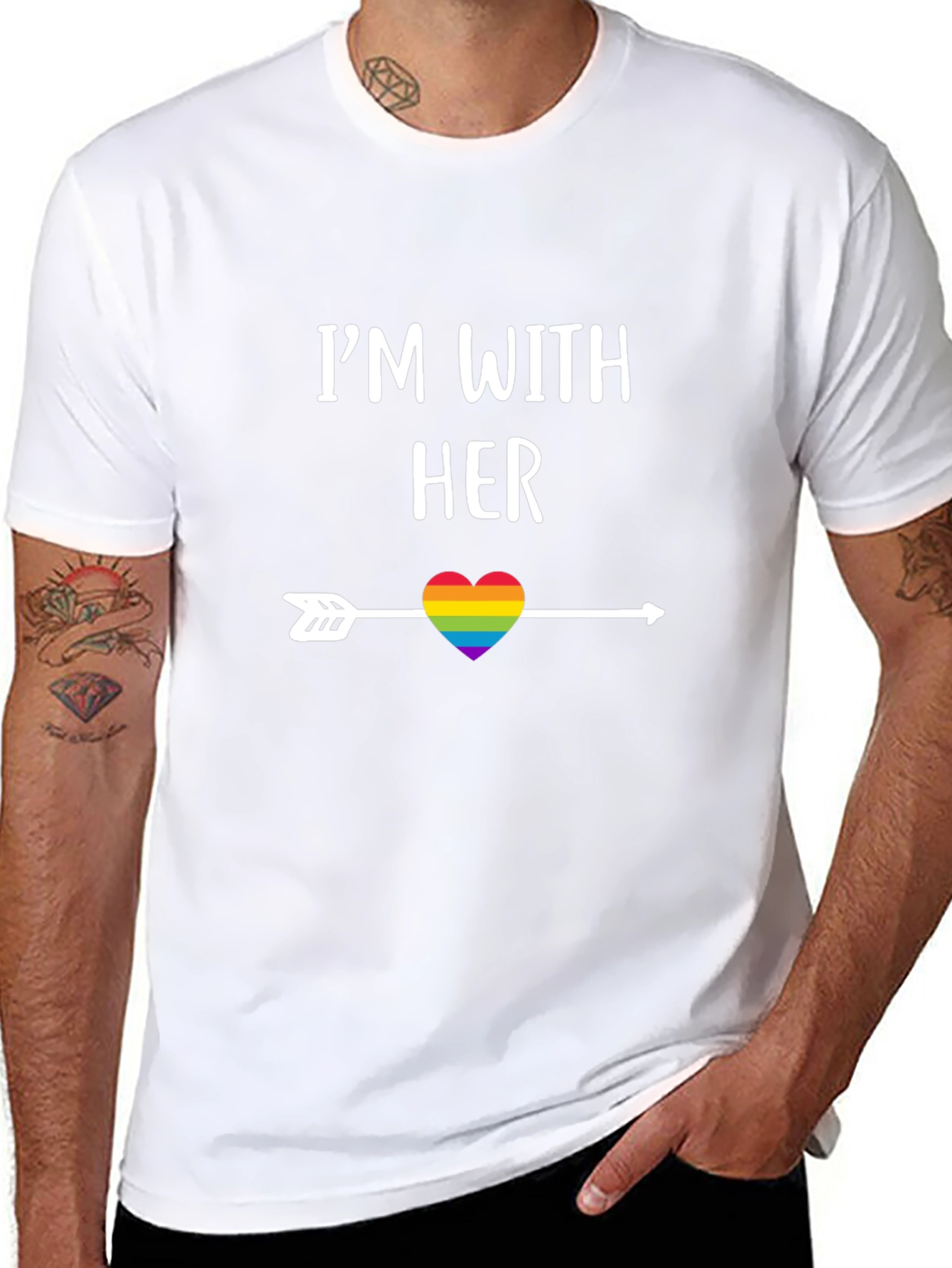 Im With Her Rainbow Heart Arrow T-Shirt
