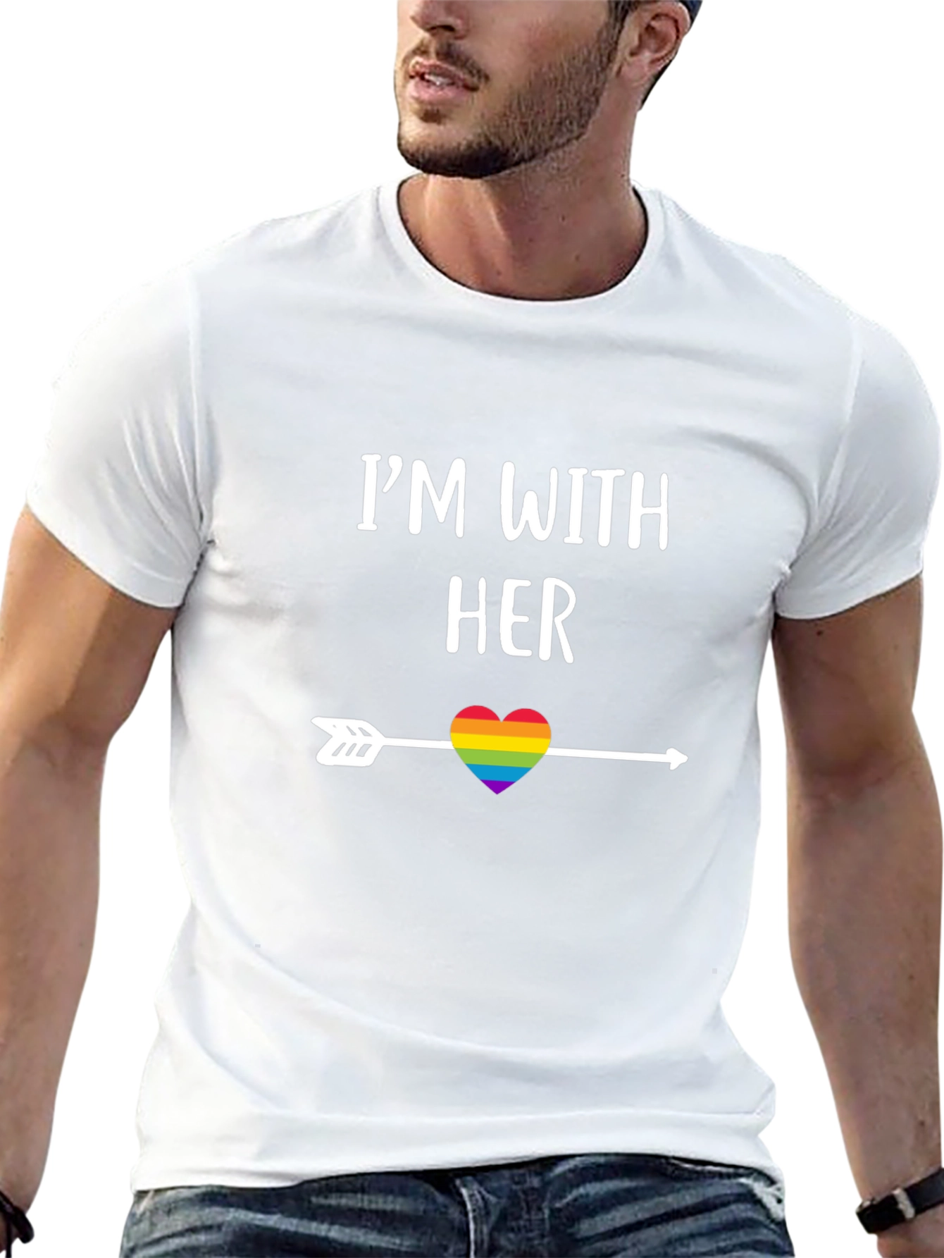 Im With Her Rainbow Heart Arrow T-Shirt
