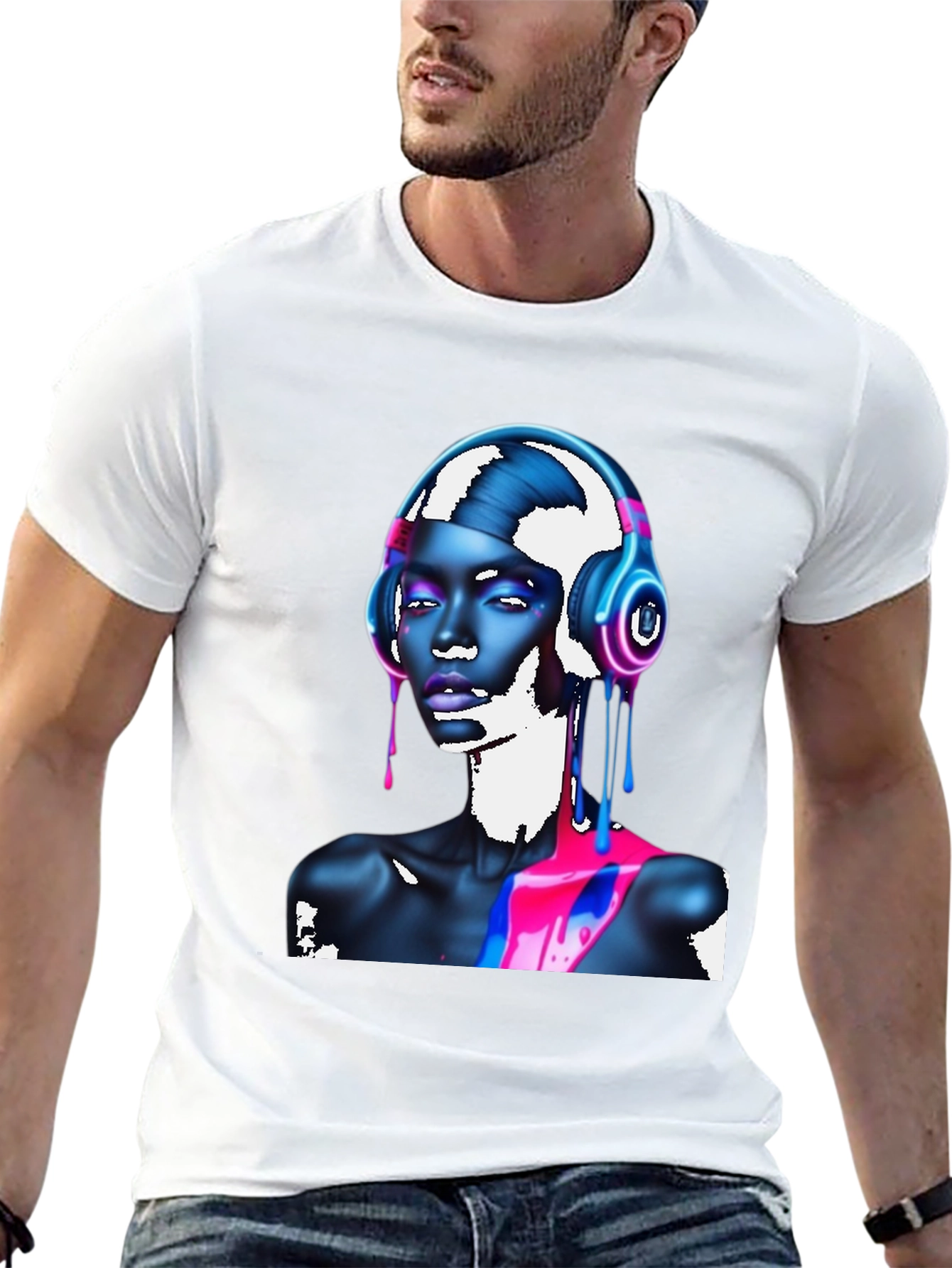 Vibrant Graphic T-Shirt - Headphones & Abstract Art