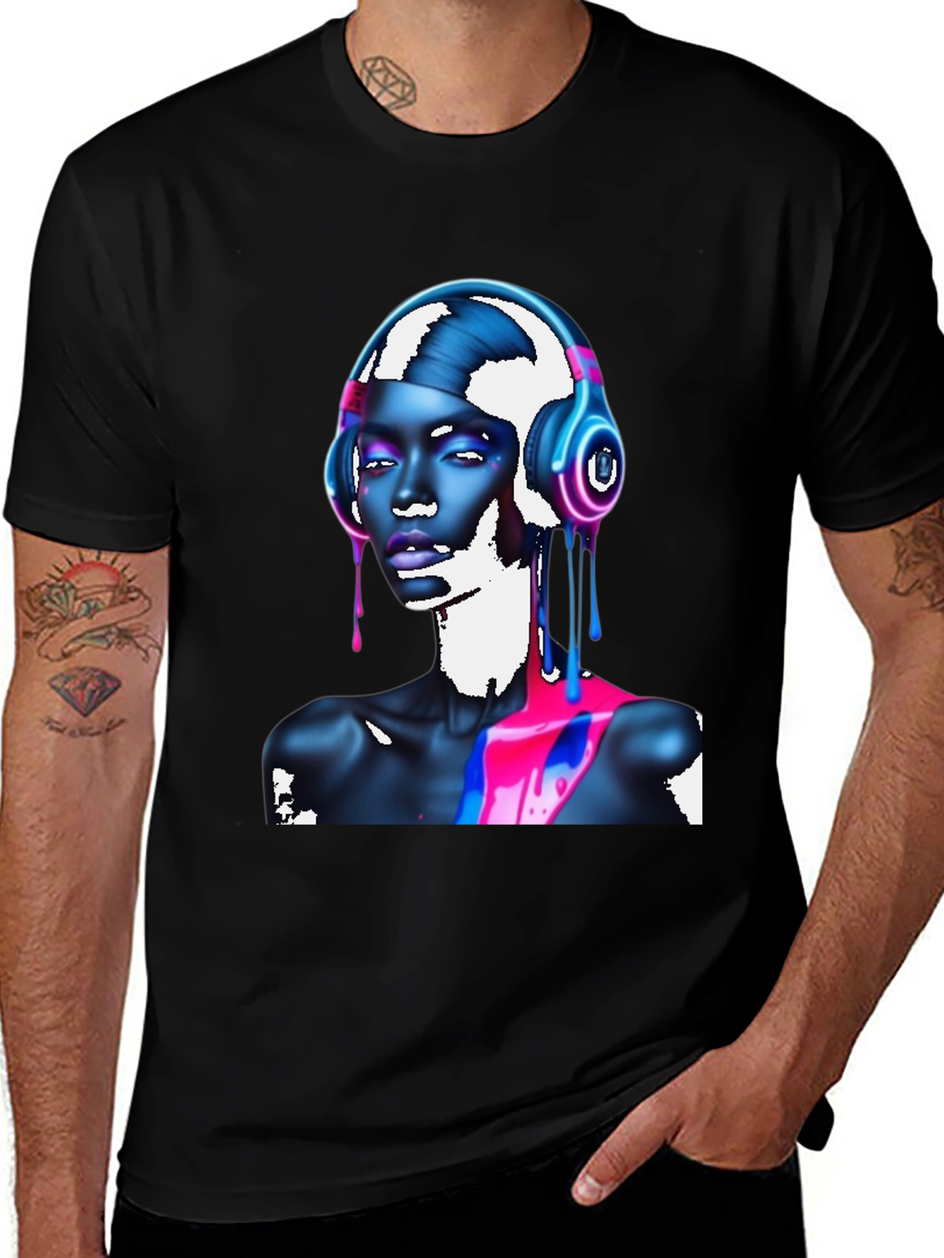 Vibrant Graphic T-Shirt - Headphones & Abstract Art