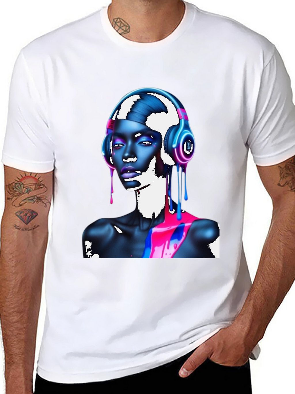 Vibrant Graphic T-Shirt - Headphones & Abstract Art