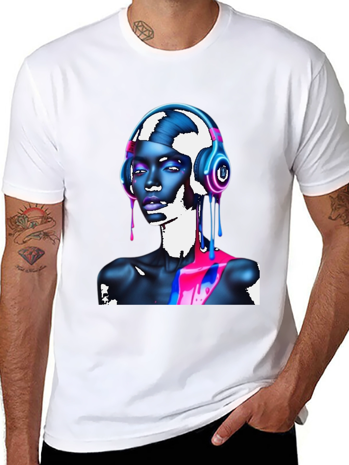 Vibrant Graphic T-Shirt - Headphones & Abstract Art