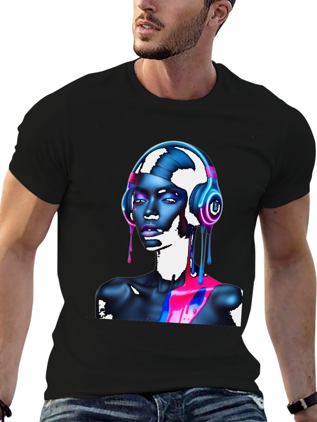 Vibrant Graphic T-Shirt - Headphones & Abstract Art