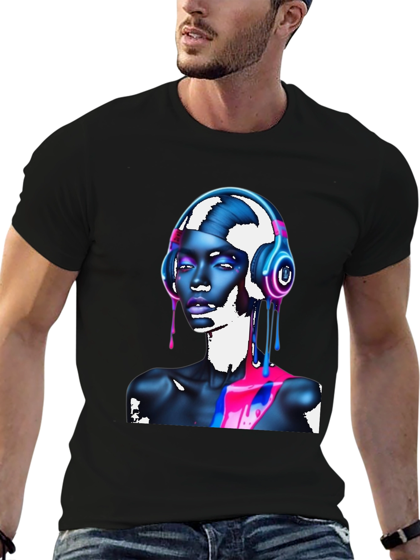 Vibrant Graphic T-Shirt - Headphones & Abstract Art