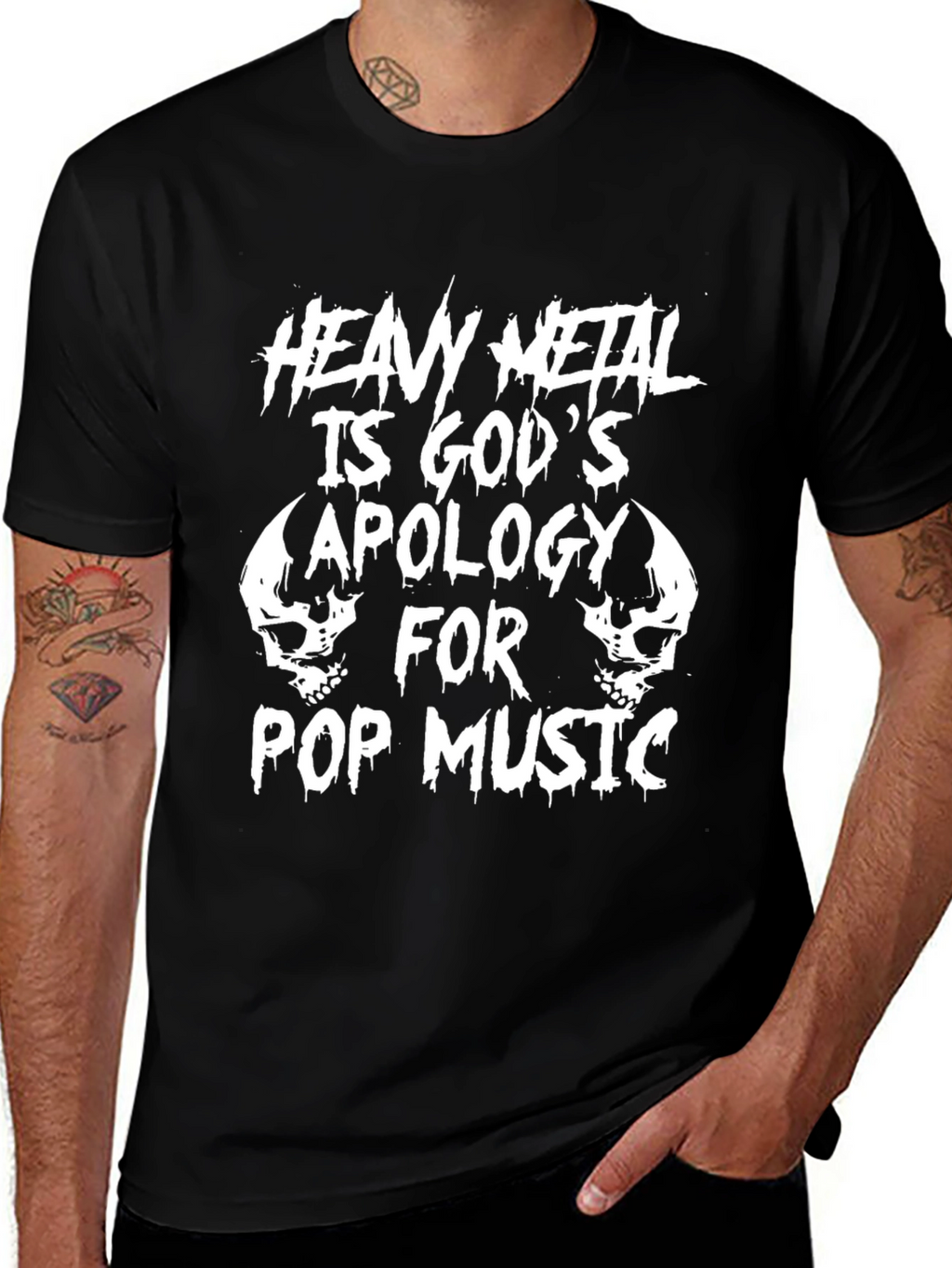 Heavy Metal Gods Apology Graphic Black T-Shirt