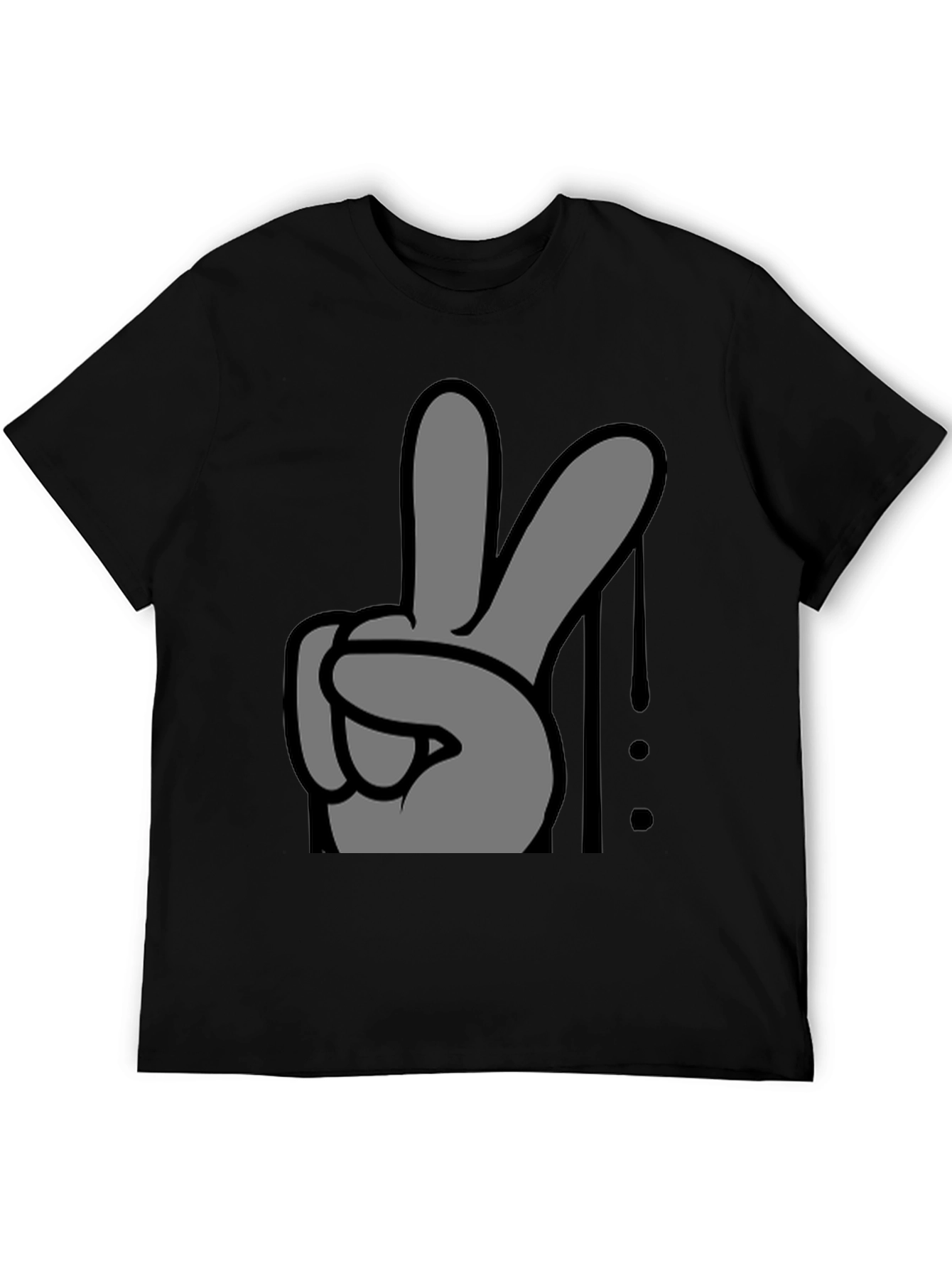 Peace Sign Graphic Tee - Black Cotton Casual T-Shirt