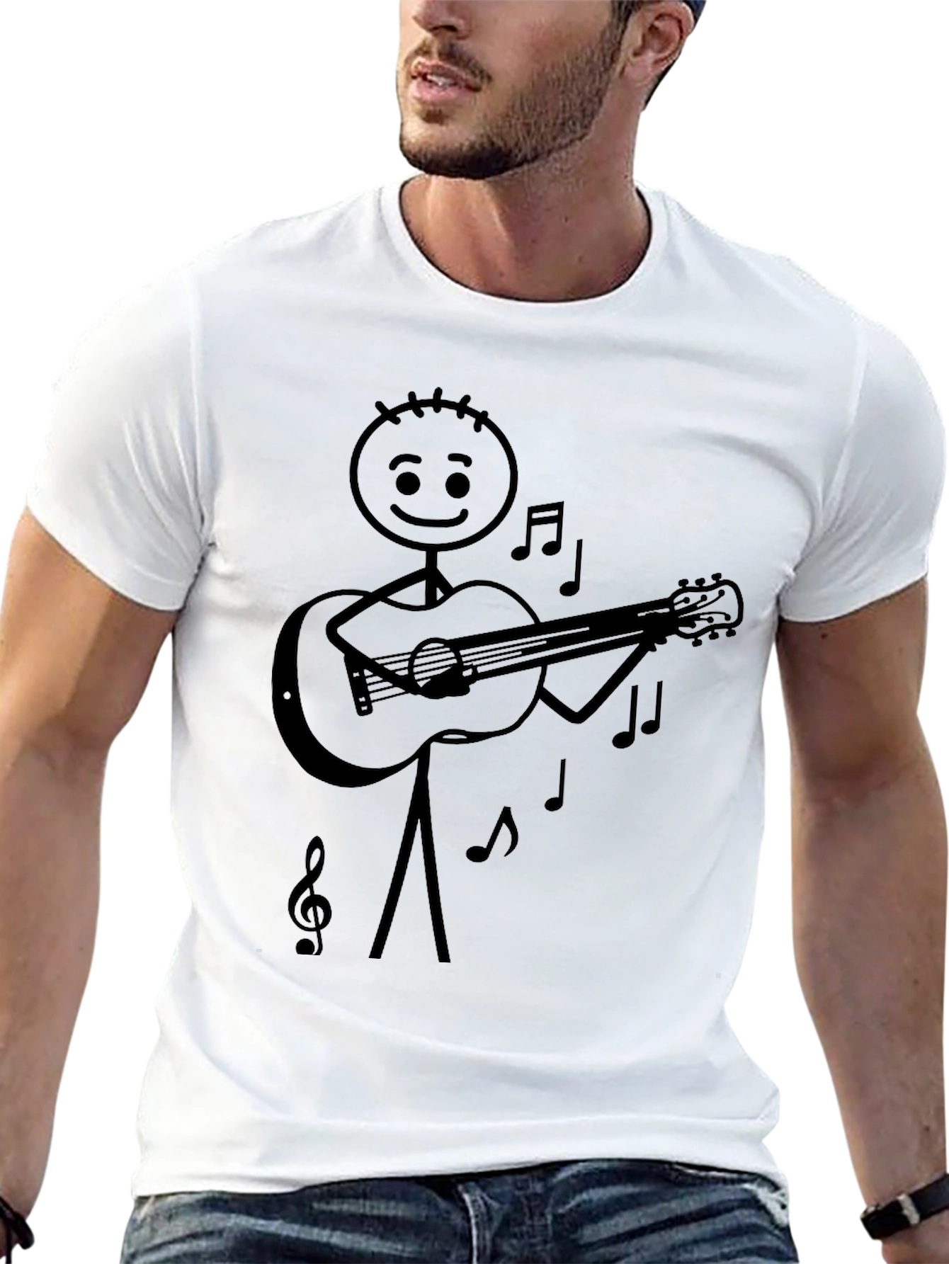 Stick Figure Guitarist Tee - Black Graphic T-Shirt