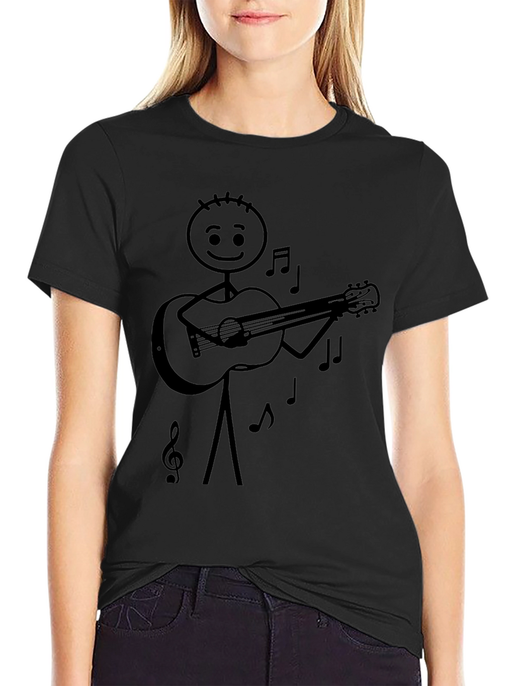 Stick Figure Guitarist Tee - Black Graphic T-Shirt