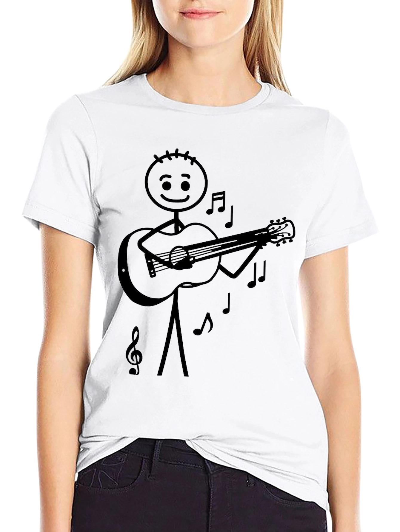 Stick Figure Guitarist Tee - Black Graphic T-Shirt