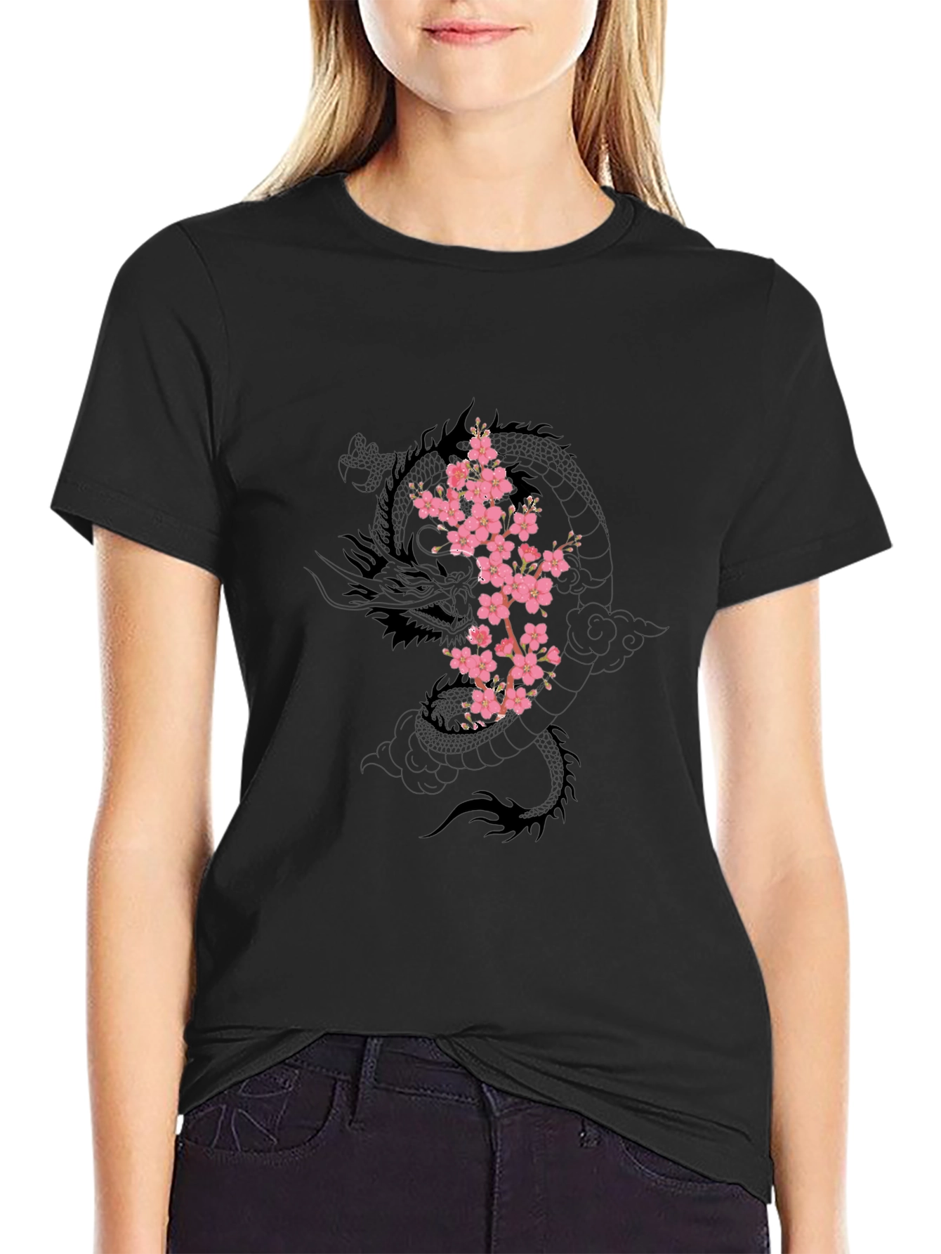 Dragon & Cherry Blossom Black T-Shirt
