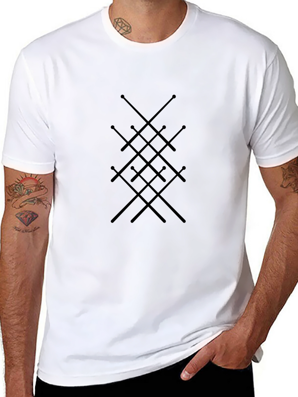 Abstract Sword Pattern Black T-Shirt