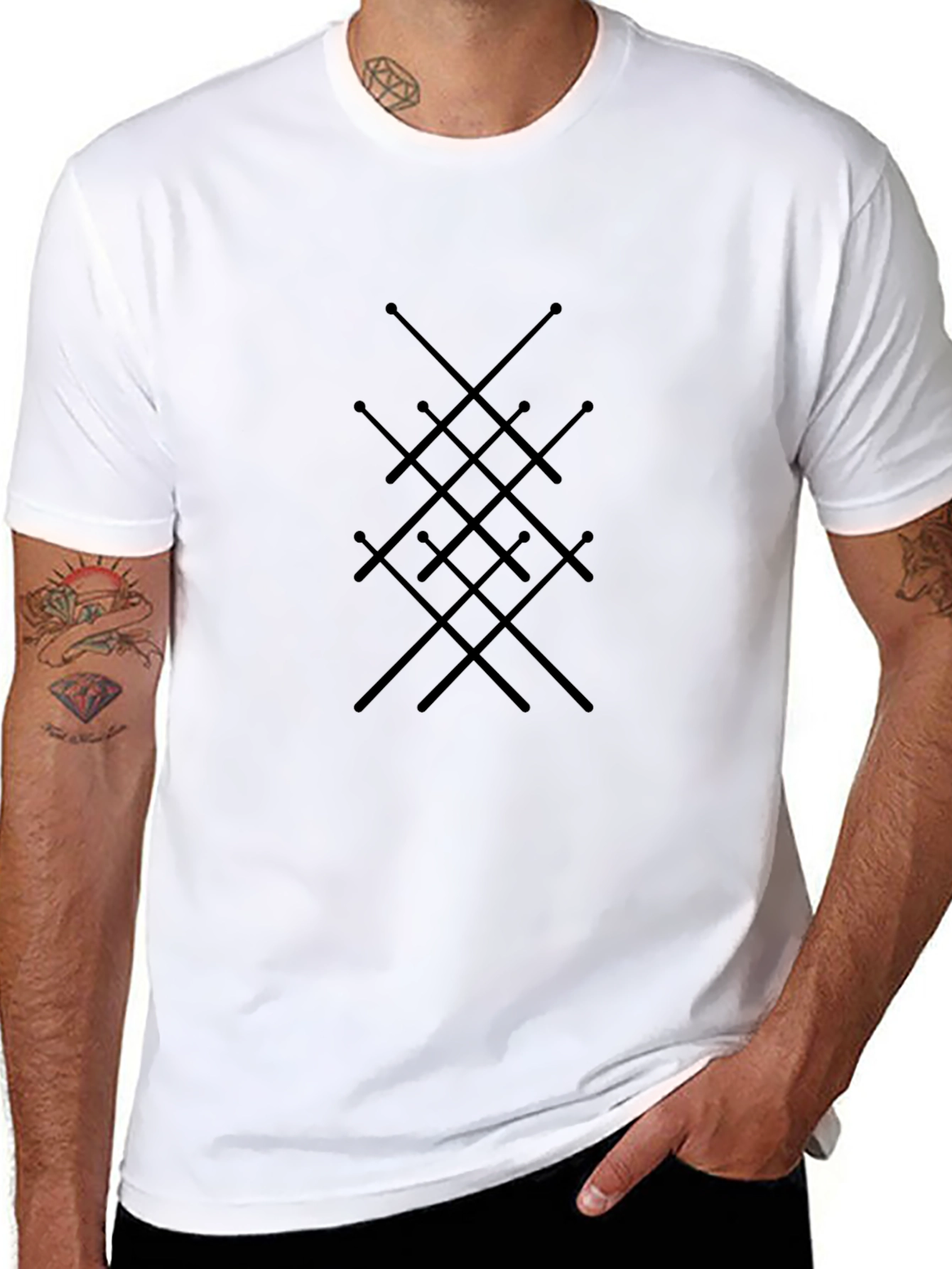 Abstract Sword Pattern Black T-Shirt