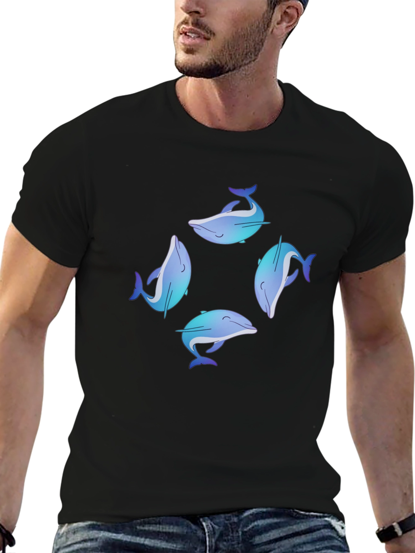 Dolphin Circle Graphic Black T-Shirt