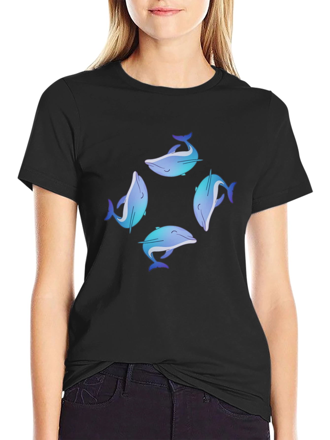 Dolphin Circle Graphic Black T-Shirt