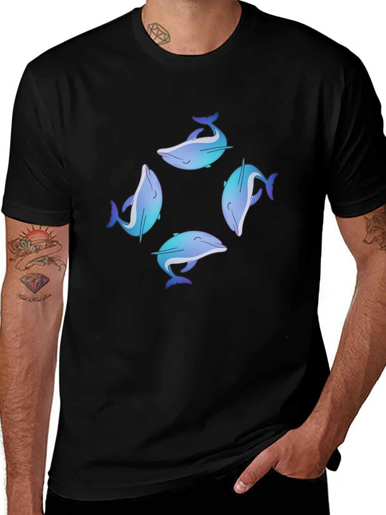 Dolphin Circle Graphic Black T-Shirt