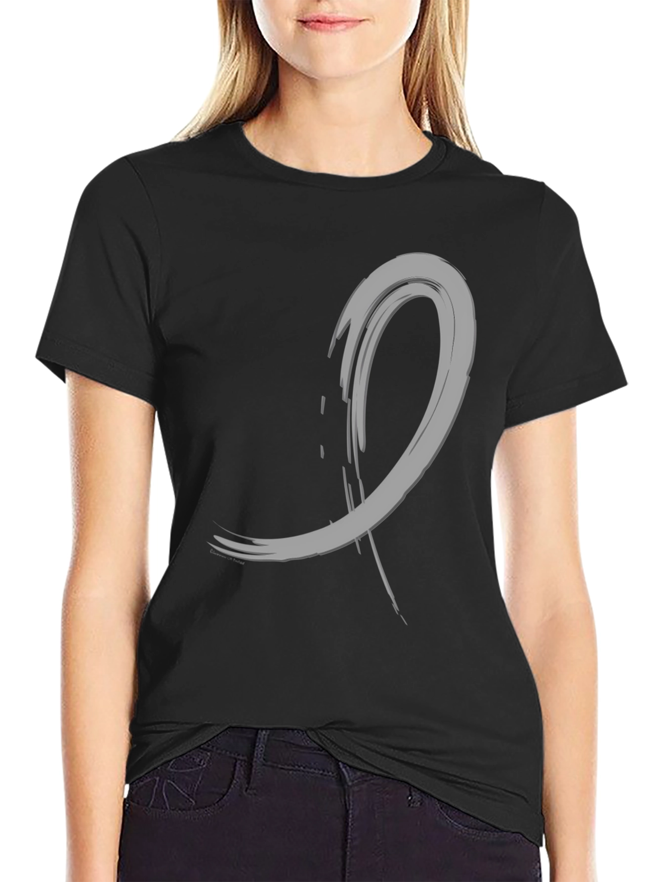 Abstract Brushstroke Graphic Tee - Black Cotton Casual
