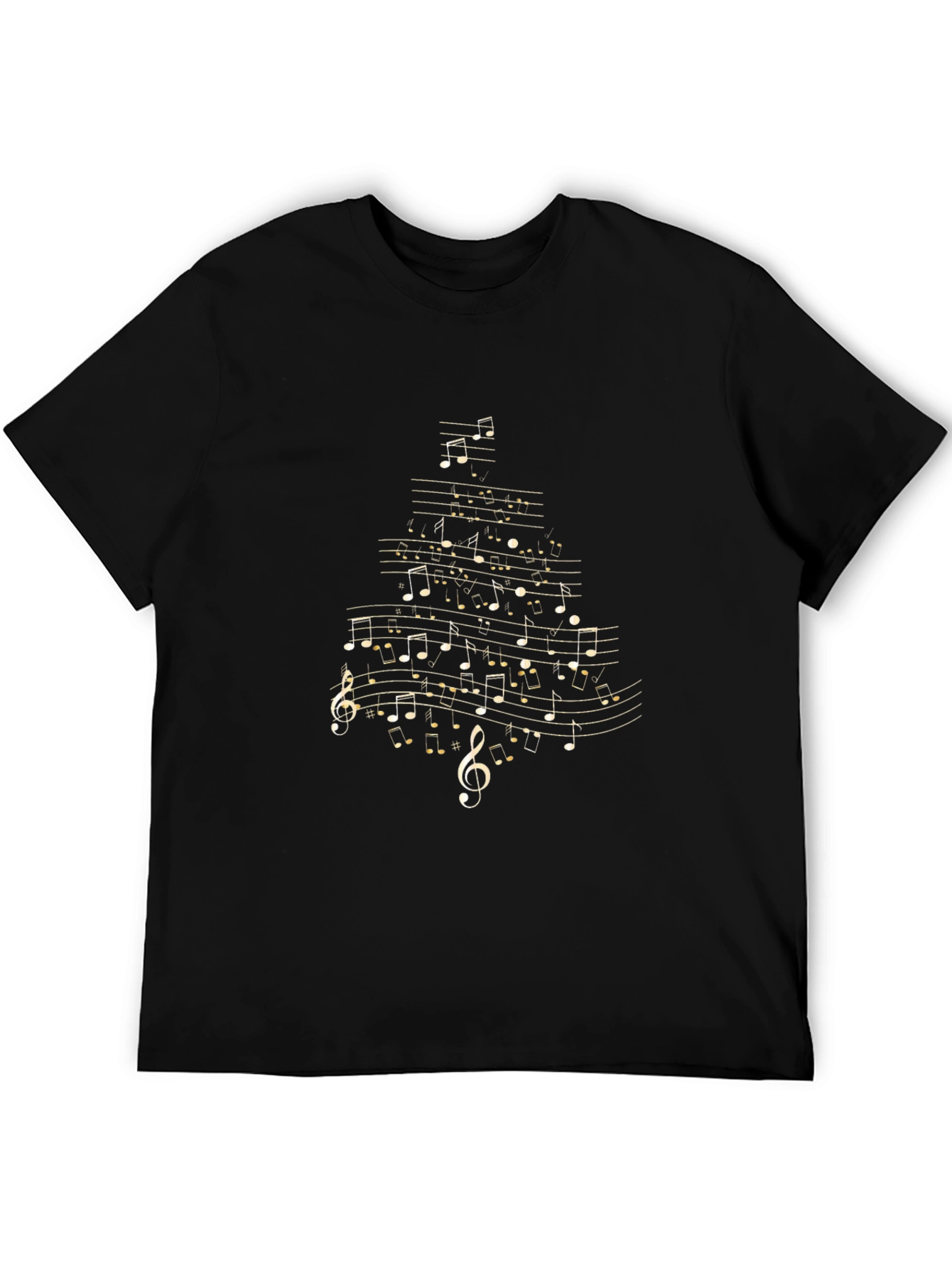 Musical Notes Christmas Tree T-Shirt - Black