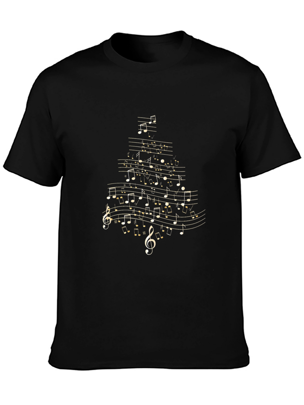 Musical Notes Christmas Tree T-Shirt - Black