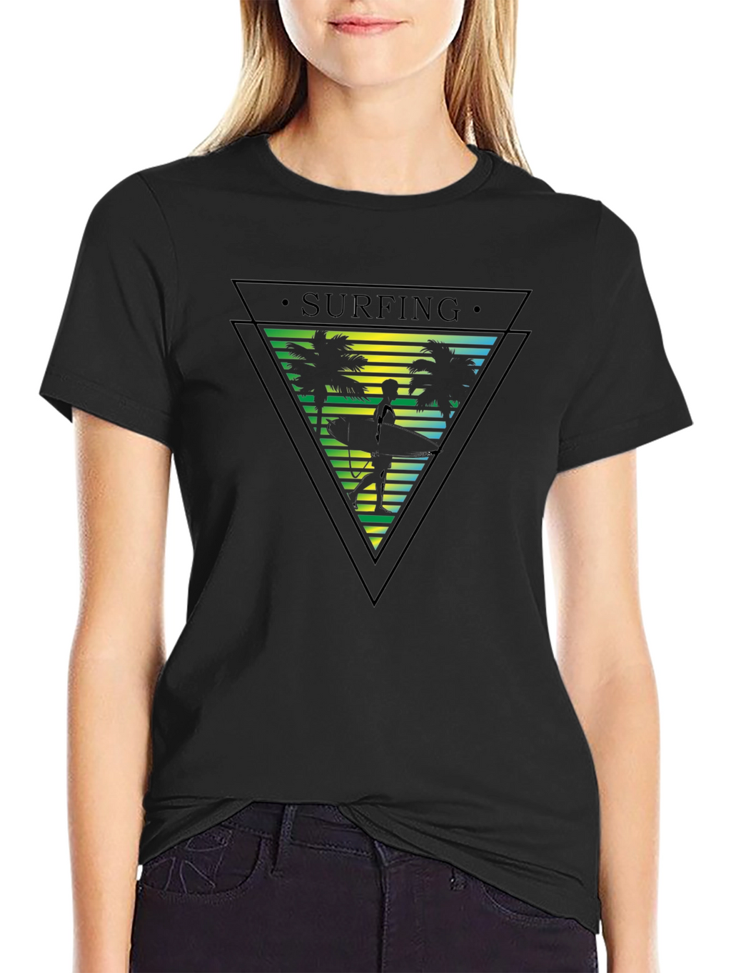 Surfing Palm Tree Graphic Mens T-Shirt