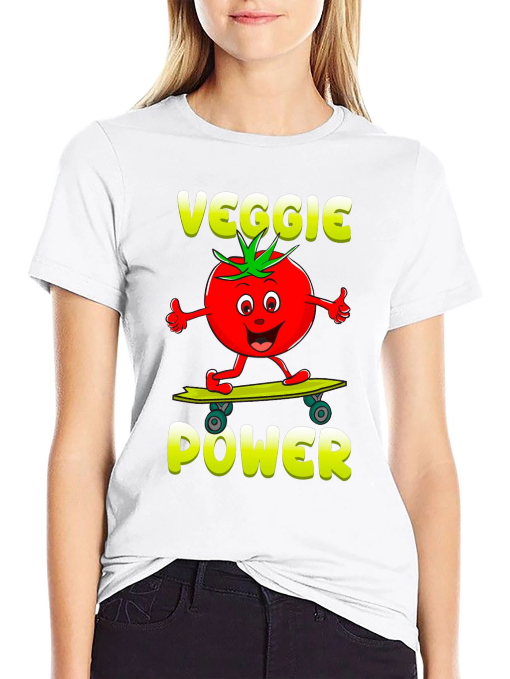 Veggie Power T-Shirt - Cartoon Tomato Skateboard Tee